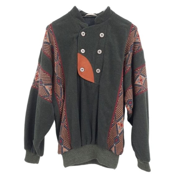 VTG 80s Sondre Poland Swix Sport Green Wool Blend Winter Skiing Sweater Buttons - Picture 4 of 12